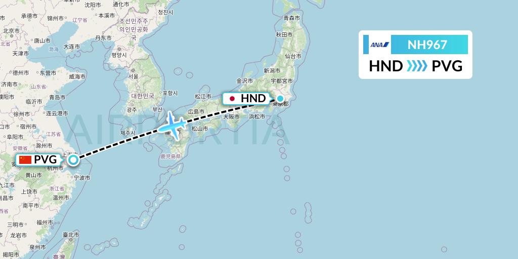 NH967 All Nippon Airways Flight Map: Tokyo to Shanghai