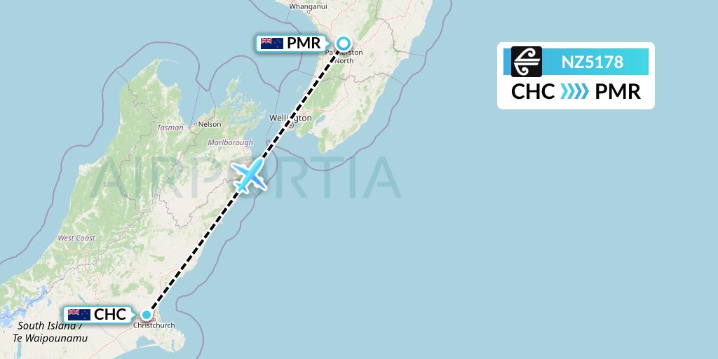 NZ5178 Air New Zealand Flight Map: Christchurch to Palmerston North