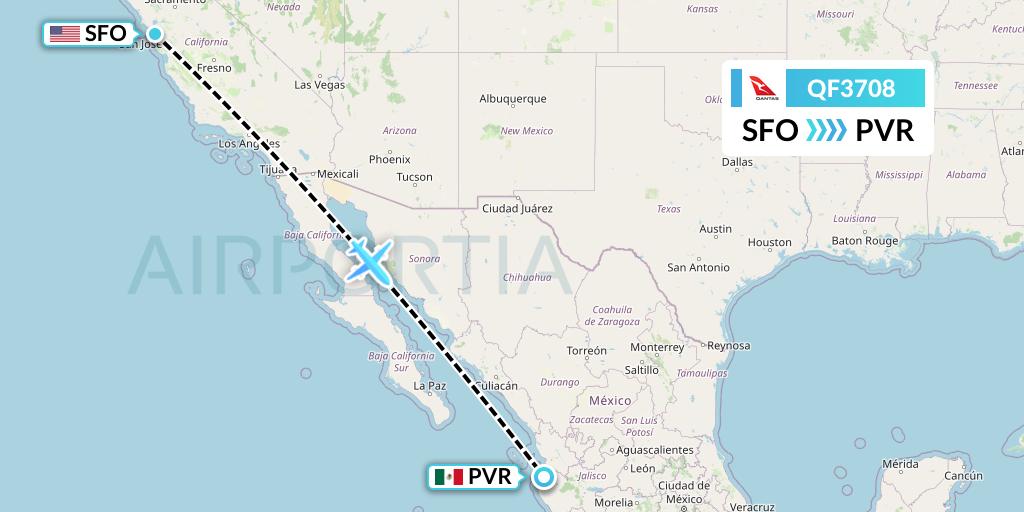 QF3708 Qantas Flight Map: San Francisco to Puerto Vallarta