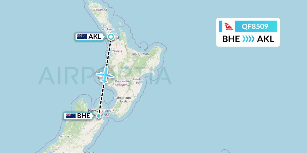QF8509 Qantas Flight Map: Blenheim to Auckland