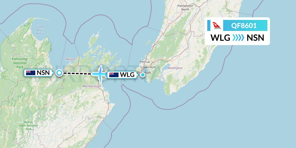 QF8601 Qantas Flight Map: Wellington to Nelson