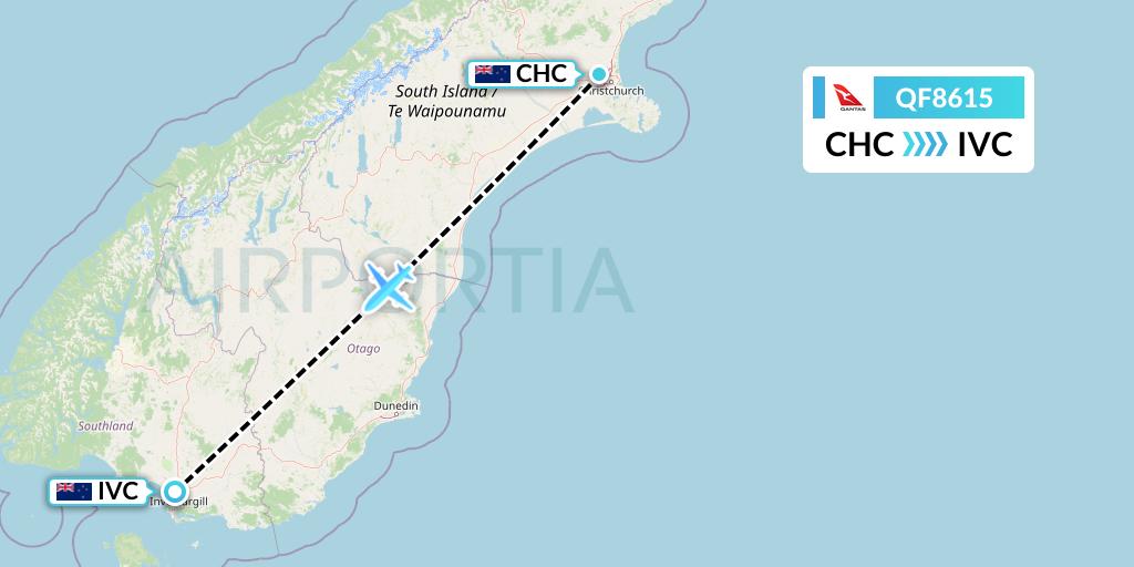 QF8615 Qantas Flight Map: Christchurch to Invercargill