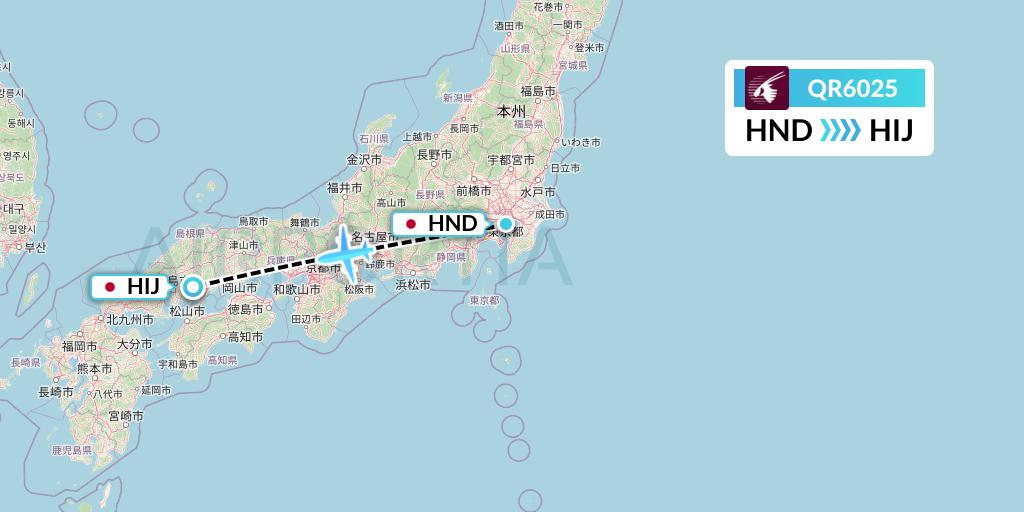 QR6025 Qatar Airways Flight Map: Tokyo to Hiroshima
