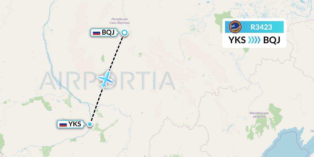 R3423 Yakutia Airlines Flight Map: Yakutsk to Batagay