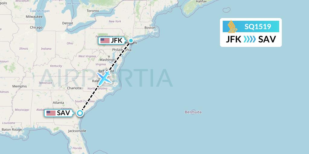 SQ1519 Singapore Airlines Flight Map: New York to Savannah