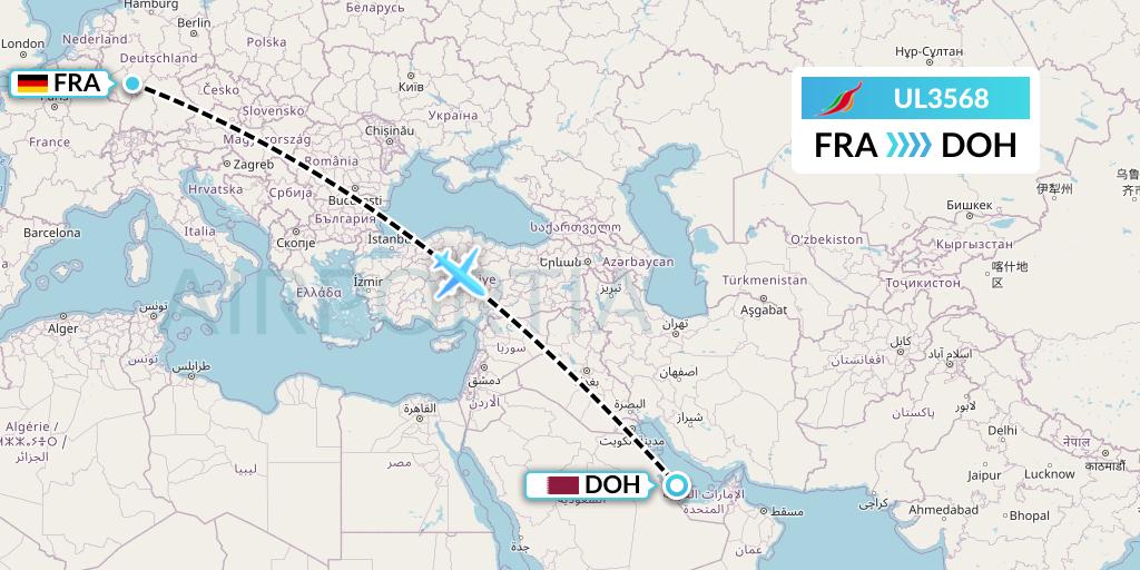 UL3568 SriLankan Airlines Flight Map: Frankfurt to Doha