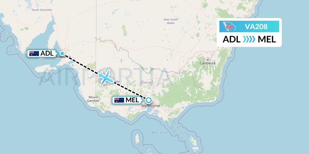 VA208 Virgin Australia Flight Map: Adelaide to Melbourne