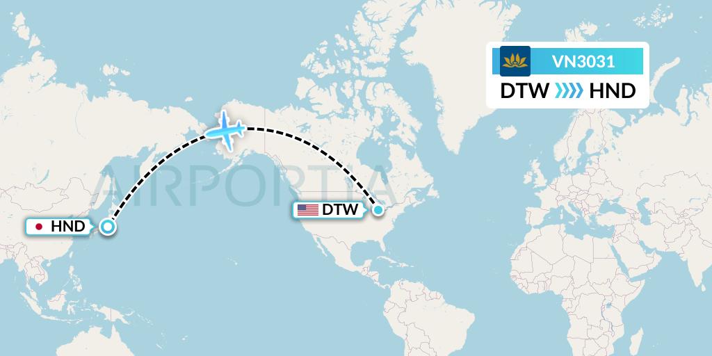 VN3031 Vietnam Airlines Flight Map: Detroit to Tokyo