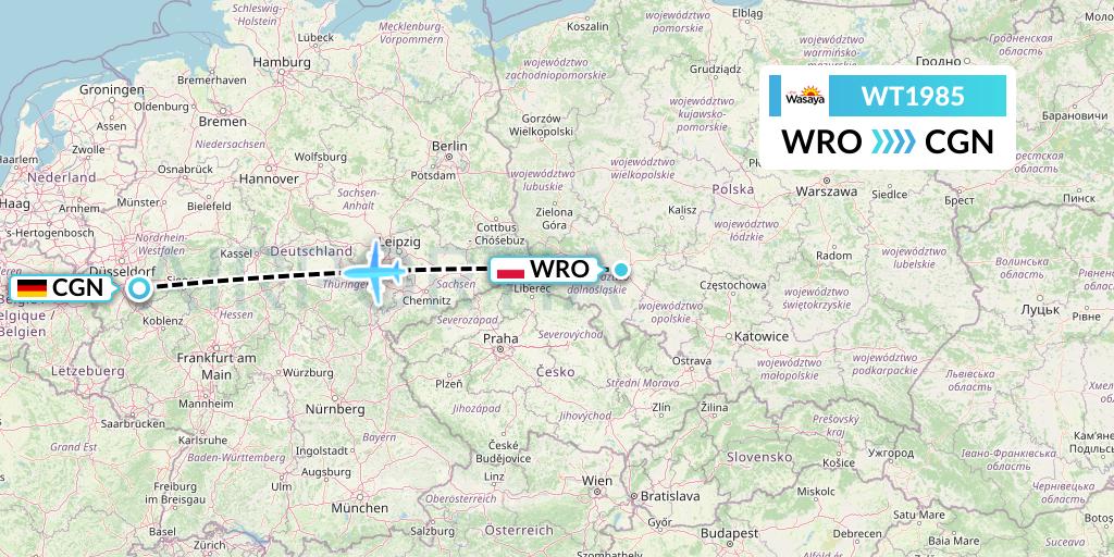 WT1985 Swiftair Flight Map: Wroclaw to Cologne