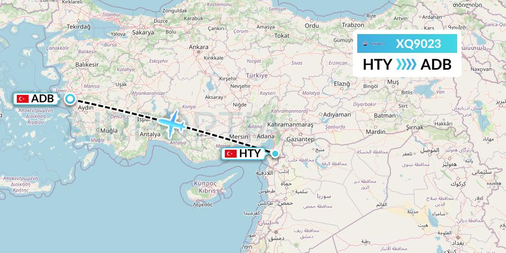 XQ9023 SunExpress Flight Map: Antakya to Izmir
