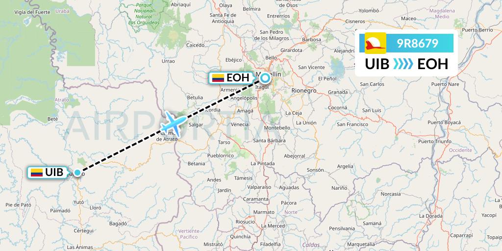 9R8679 Satena Flight Map: Quibdo to Medellin