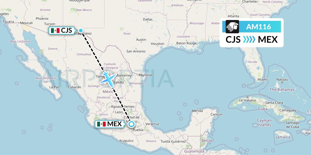 AM116 Aeromexico Flight Map: Ciudad Juarez to Mexico City