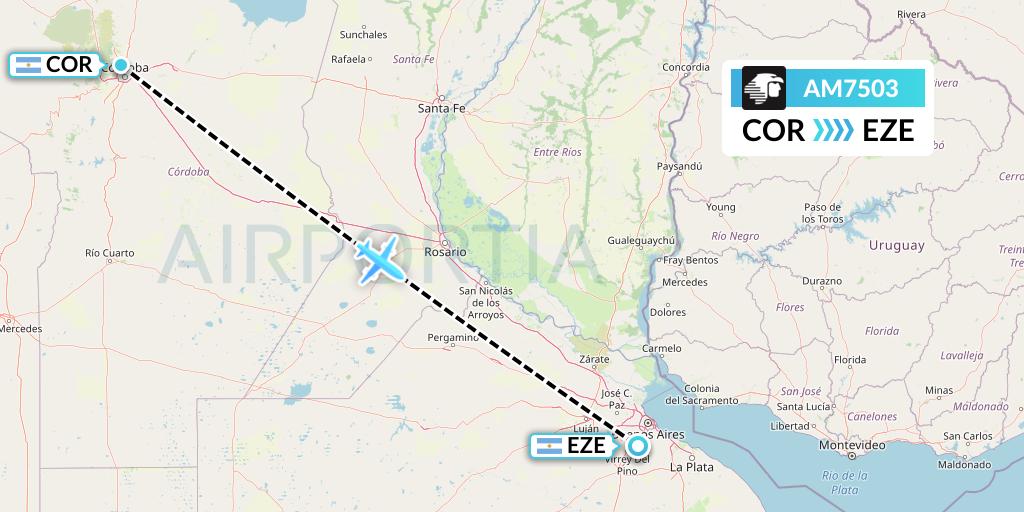 AM7503 Aeromexico Flight Map: Cordoba to Buenos Aires