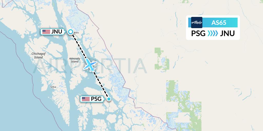 AS65 Alaska Airlines Flight Map: Petersburg to Juneau