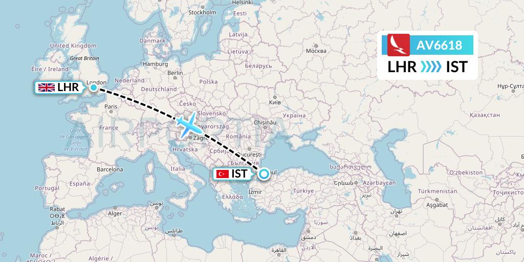 AV6618 Avianca Flight Map: London to Istanbul