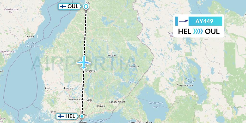 AY449 Finnair Flight Map: Helsinki to Oulu