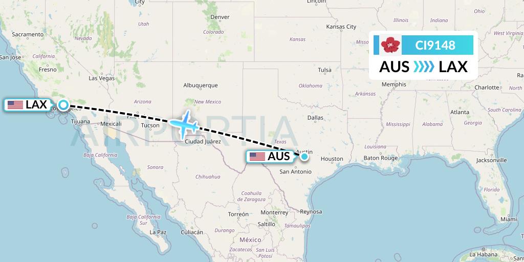 CI9148 China Airlines Flight Map: Austin to Los Angeles
