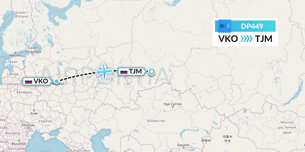 DP449 Pobeda Flight Map: Moscow to Tyumen