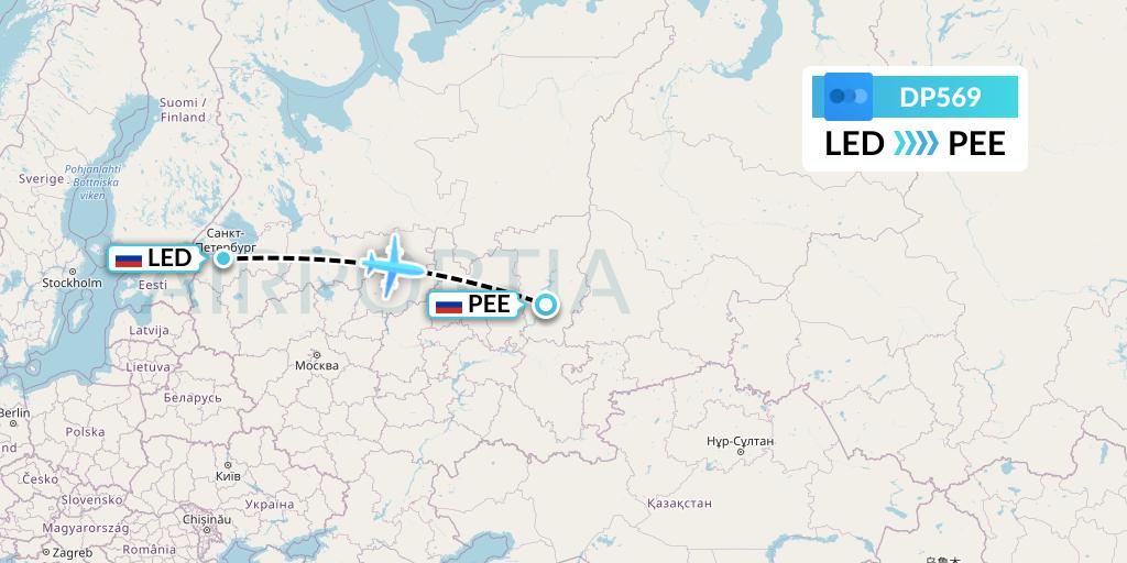 DP569 Pobeda Flight Map: St. Petersburg to Perm