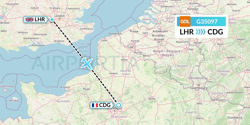 G35097 GOL Transportes Aeros Flight Map: London to Paris
