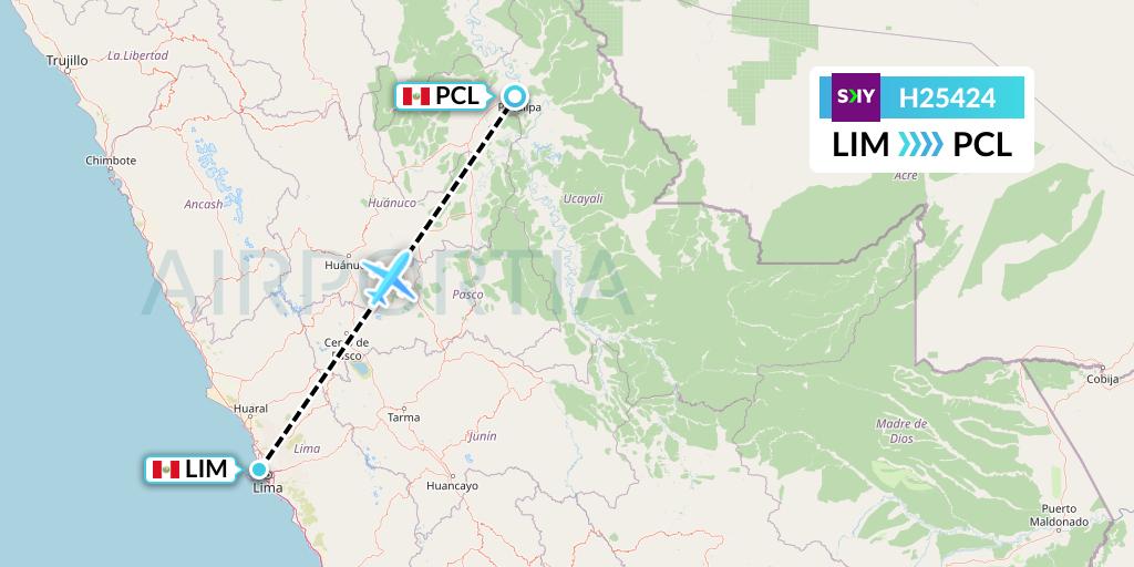 H25424 Sky Airline Flight Map: Lima to Pucallpa