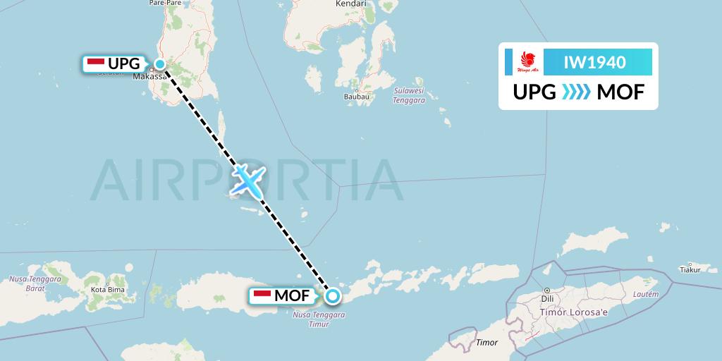 IW1940 Wings Air Flight Map: Makassar to Maumere