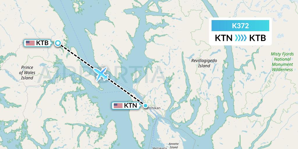 K372 Taquan Air Flight Map: Ketchikan to Thorne Bay
