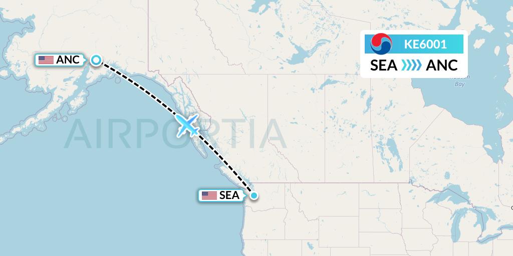KE6001 Korean Air Flight Map: Seattle to Anchorage