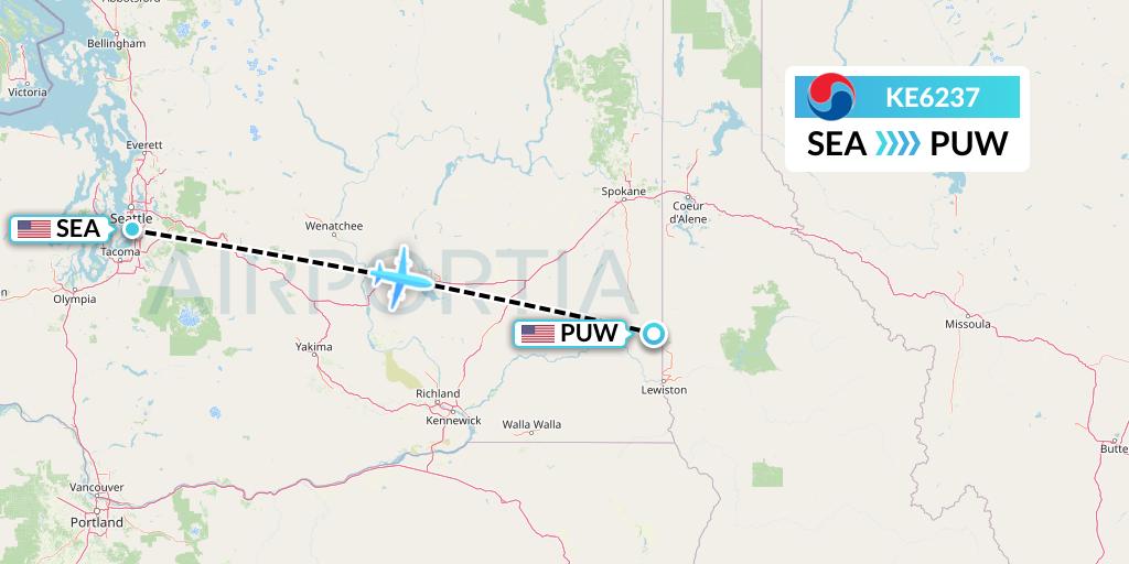 KE6237 Korean Air Flight Map: Seattle to Pullman