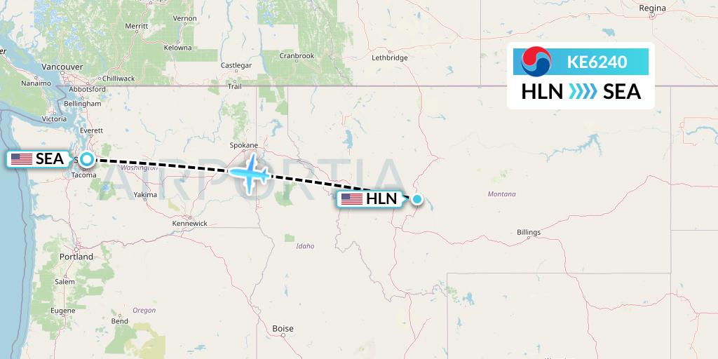 KE6240 Korean Air Flight Map: Helena to Seattle
