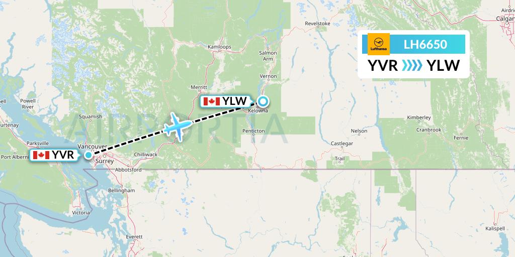 LH6650 Lufthansa Flight Map: Vancouver to Kelowna