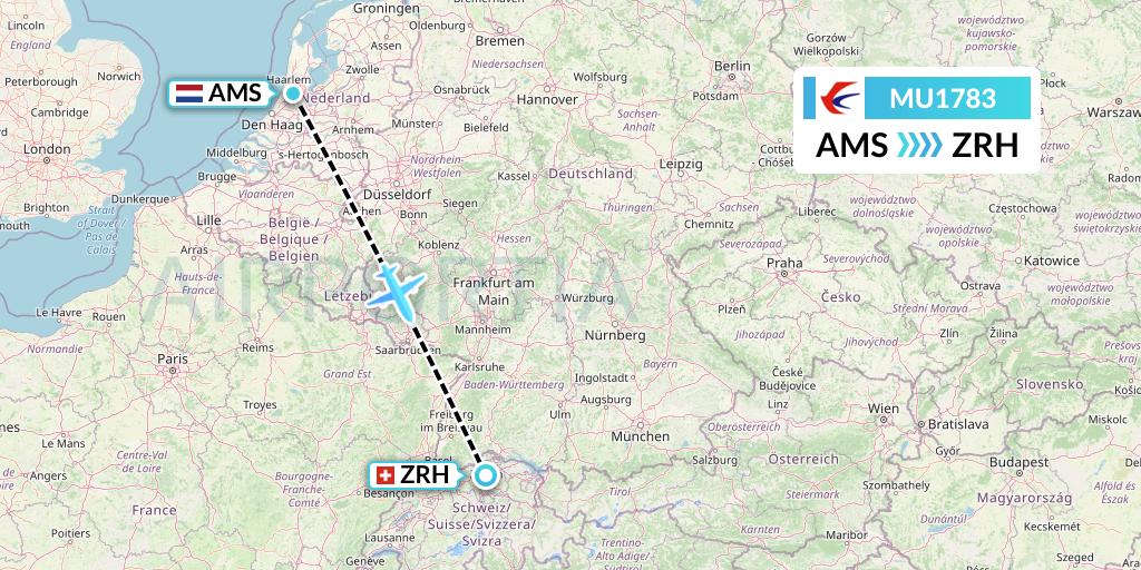 MU1783 China Eastern Airlines Flight Map: Amsterdam to Zurich
