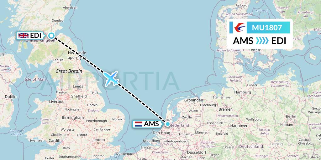 MU1807 China Eastern Airlines Flight Map: Amsterdam to Edinburgh