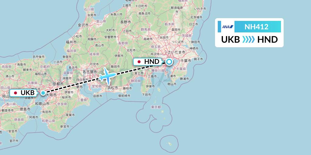 NH412 All Nippon Airways Flight Map: Kobe to Tokyo