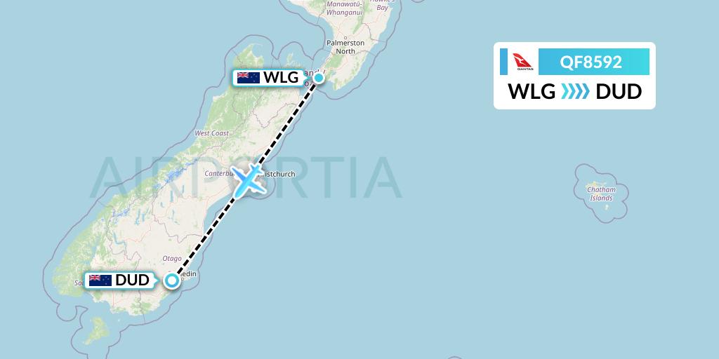 QF8592 Qantas Flight Map: Wellington to Dunedin