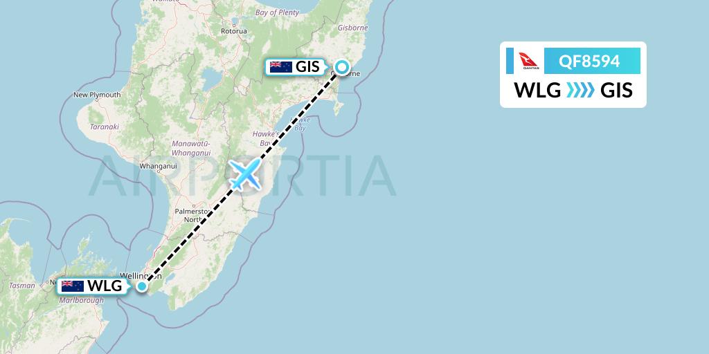 QF8594 Qantas Flight Map: Wellington to Gisborne