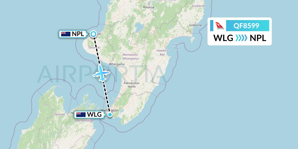 QF8599 Qantas Flight Map: Wellington to New Plymouth