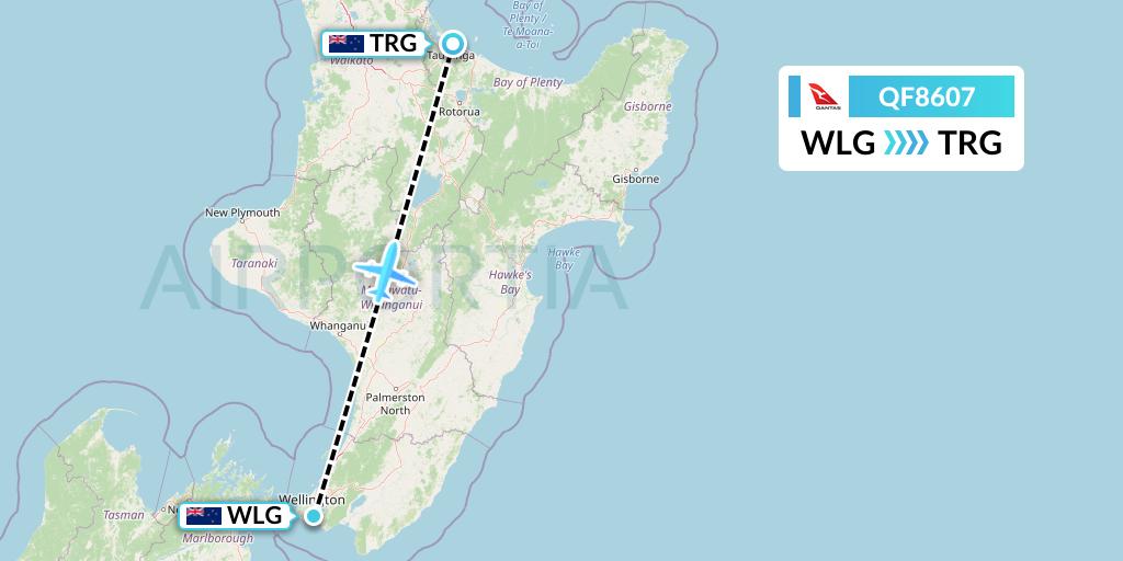 QF8607 Qantas Flight Map: Wellington to Tauranga