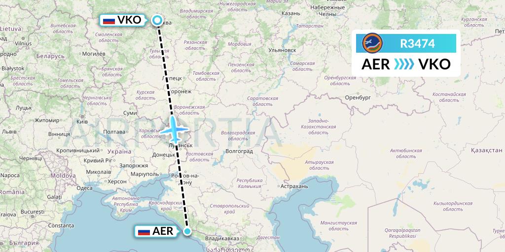 R3474 Yakutia Airlines Flight Map: Sochi to Moscow