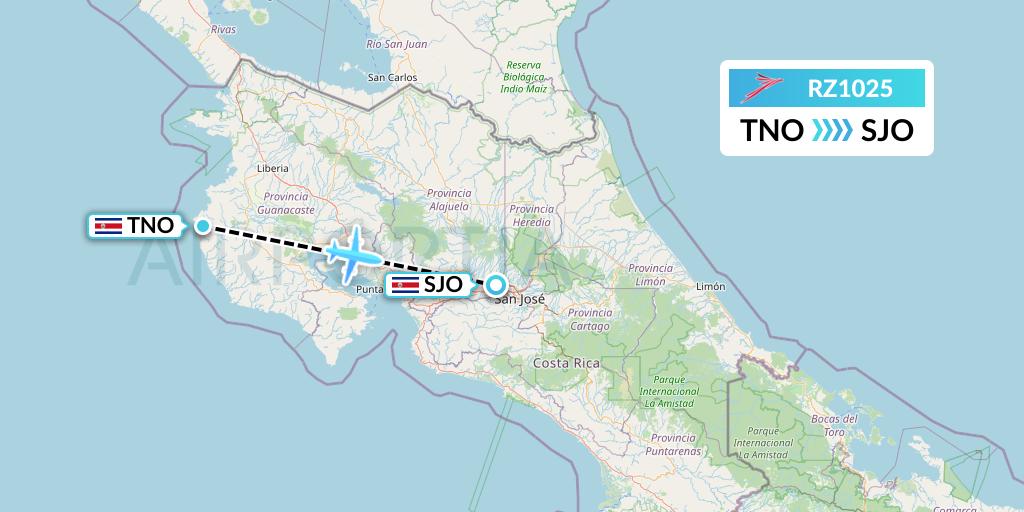RZ1025 Sansa Airlines Flight Map: Santa Cruz to San Jose
