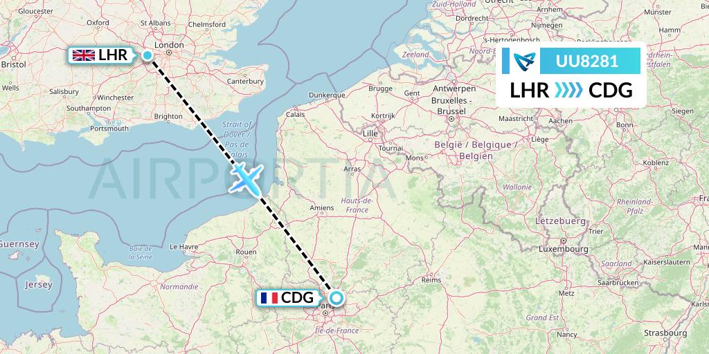 UU8281 Air Austral Flight Map: London to Paris