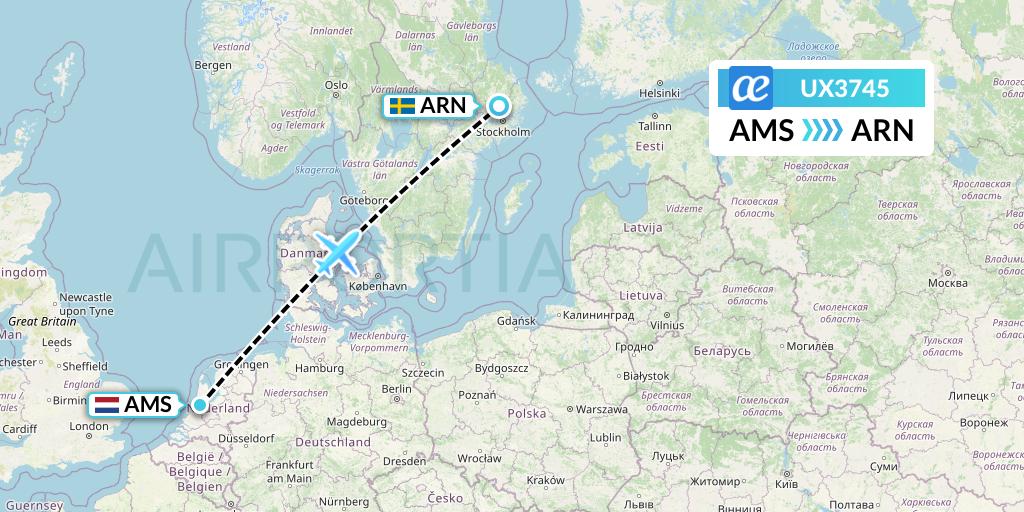 UX3745 Air Europa Flight Map: Amsterdam to Stockholm