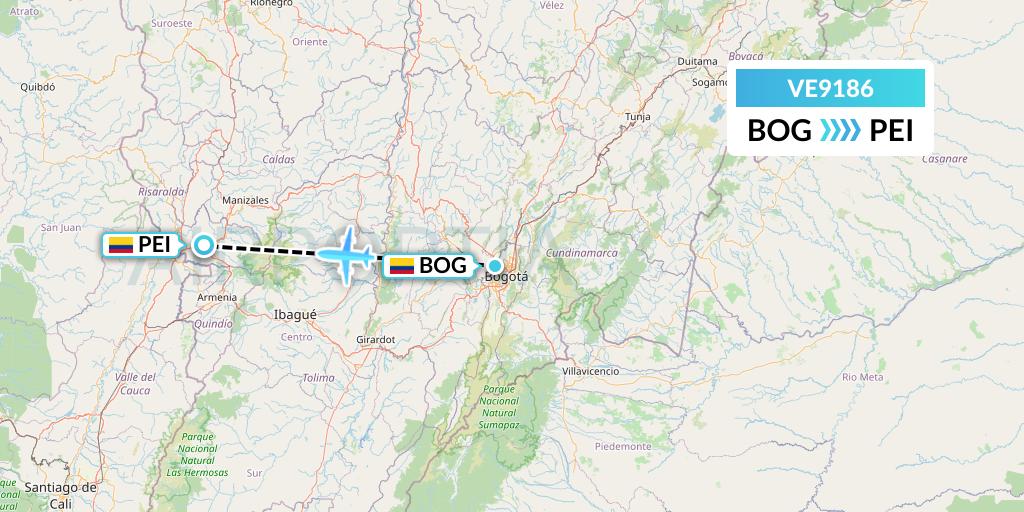 VE9186 Easyfly Flight Map: Bogota to Pereira
