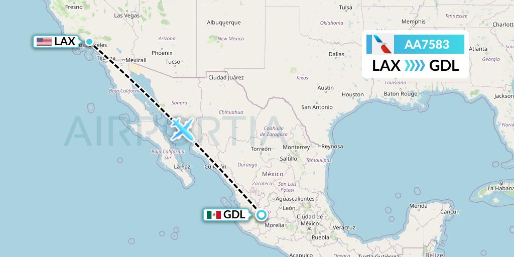 AA7583 American Airlines Flight Map: Los Angeles to Guadalajara