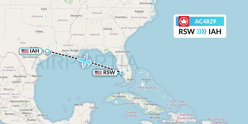 AC4829 Air Canada Flight Map: Fort Myers to Houston