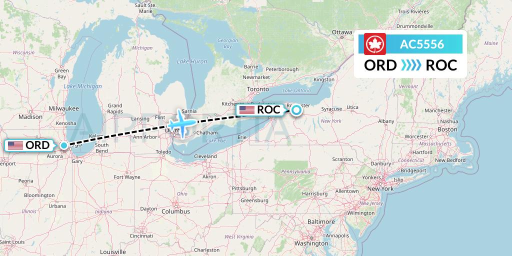 AC5556 Air Canada Flight Map: Chicago to Rochester