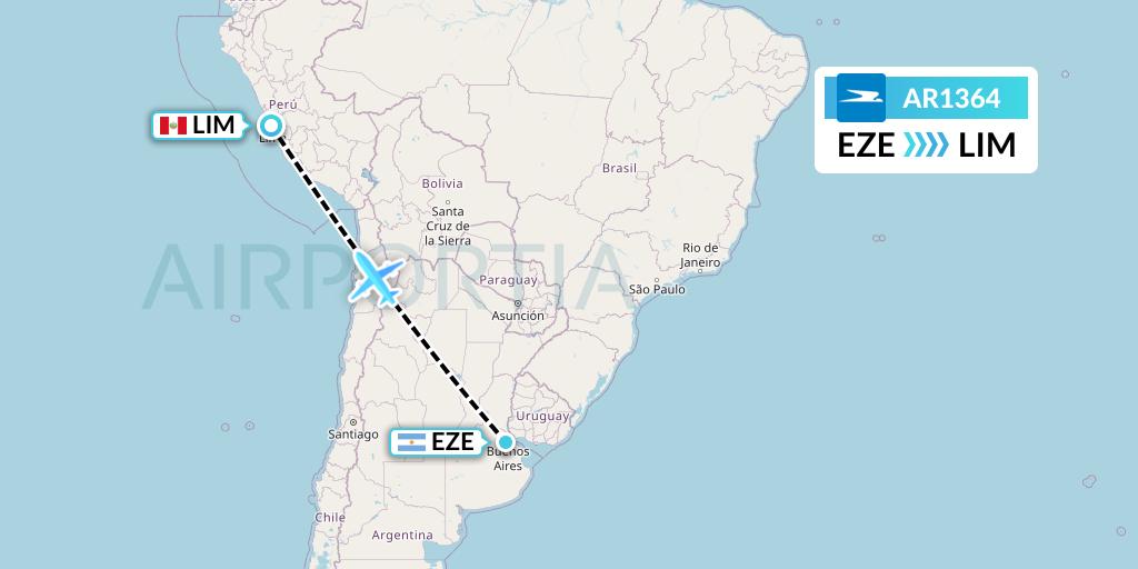 AR1364 Aerolineas Argentinas Flight Map: Buenos Aires to Lima