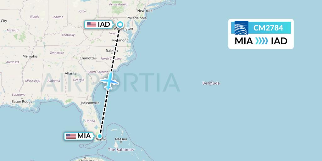 CM2784 Copa Airlines Flight Map: Miami to Washington