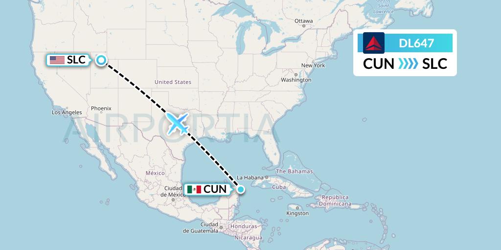 DL647 Delta Air Lines Flight Map: Cancun to Salt Lake City