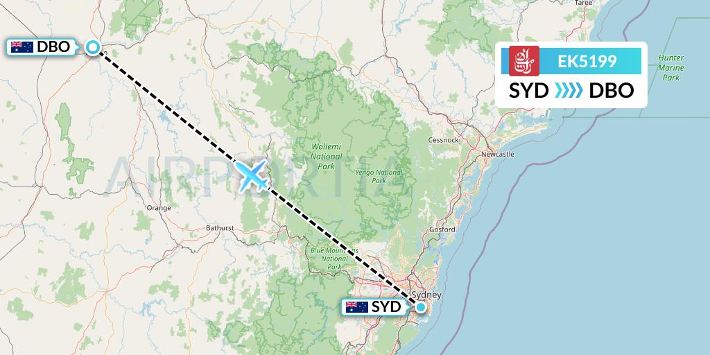 EK5199 Emirates Flight Map: Sydney to Dubbo